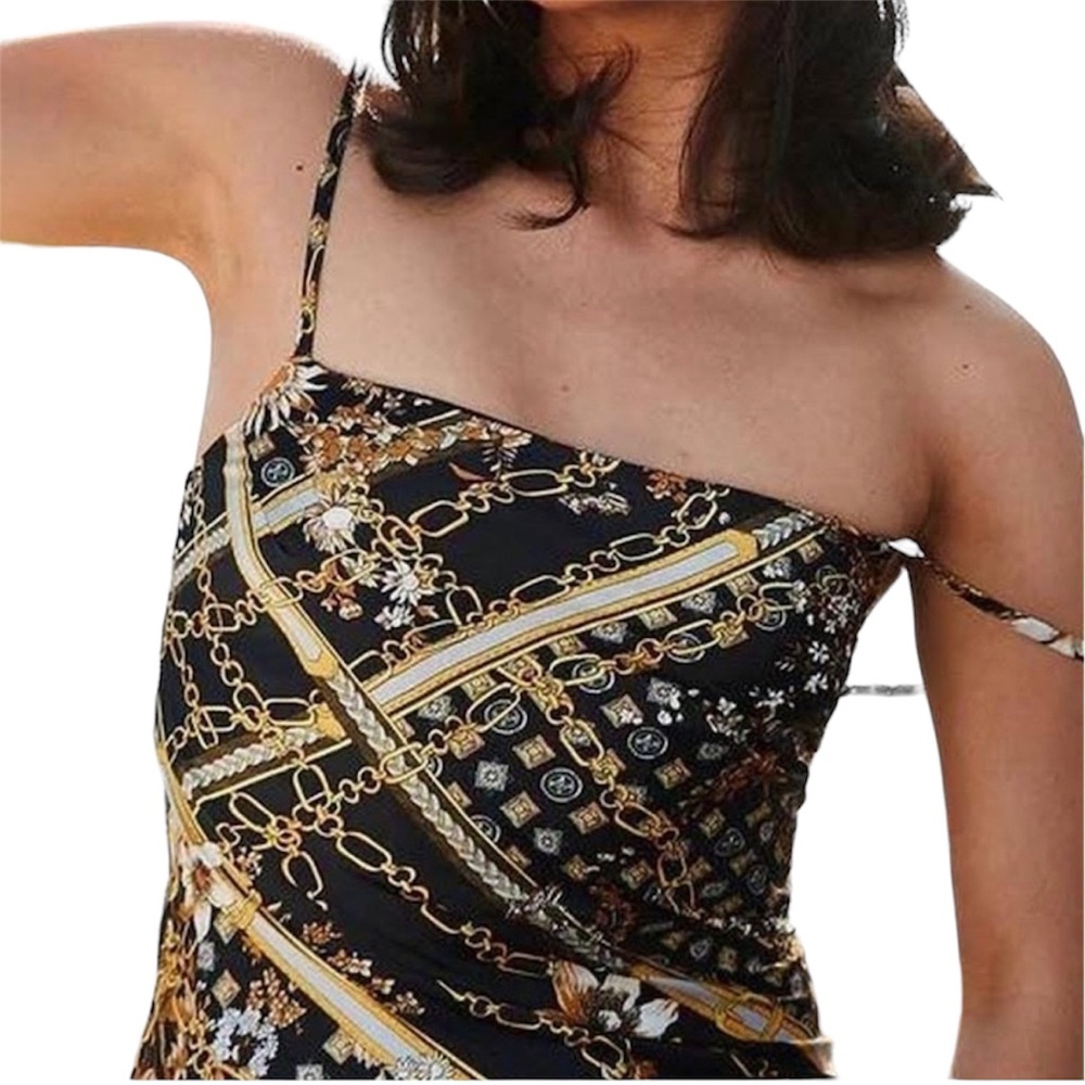 Princess Polly Lucci Cami Camisole Tank Top Black Gold Raw Hem — Size US 6